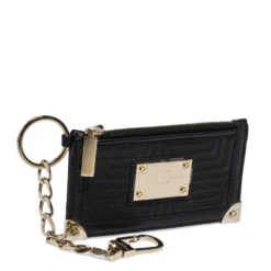 Versace Black Quilted Leather Coin Purse And Key Charm For Women -Versace Official Website luxury women versace used accessories p312700 006