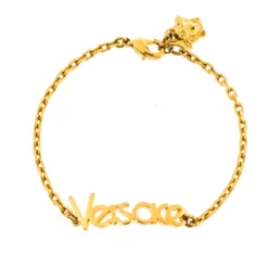 Versace Vintage Gold Tone Logo Bracelet For Women