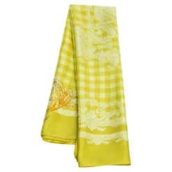 Versace Lime Green Medusa Print Silk Scarf For Women