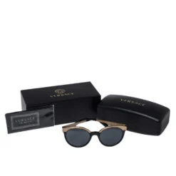 Versace Black & Gold/ Grey MOD 4330 Round Sunglasses For Women -Versace Official Website luxury women versace used accessories p335204 001