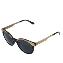 Versace Black & Gold/ Grey MOD 4330 Round Sunglasses For Women -Versace Official Website luxury women versace used accessories p335204 005