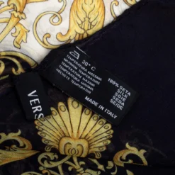 Versace White & Gold Baroque Print Silk Scarf For Women -Versace Official Website luxury women versace used accessories p337360 004