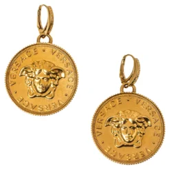 Versace Medusa Coin Gold Tone Drop Earring For Women -Versace Official Website luxury women versace used accessories p349786 001