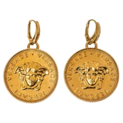 Versace Medusa Coin Gold Tone Drop Earring For Women