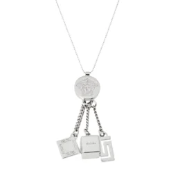 Versace Medusa Silver Tone Multi Charm Pendant Necklace For Women