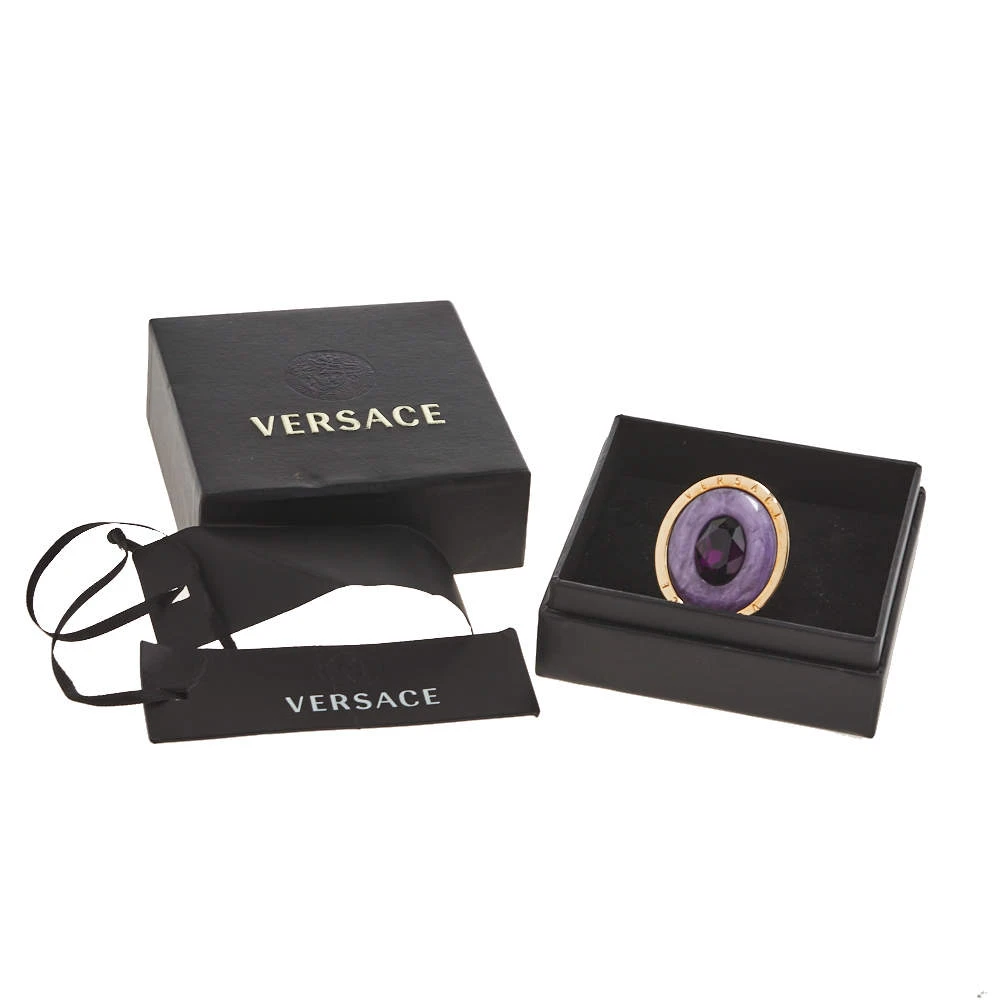 Versace Enamel Crystal Gold Tone Cocktail Ring Size 59 For Women 7 Versace Enamel Crystal Gold Tone Cocktail Ring Size 59 For Women - Image 7