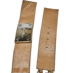 Versace Beige Patent Leather And Chain Logo Plaque Belt 85CM For Women -Versace Official Website luxury women versace used accessories p384200 004