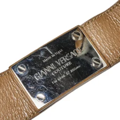 Versace Beige Patent Leather And Chain Logo Plaque Belt 85CM For Women -Versace Official Website luxury women versace used accessories p384200 006