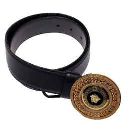 Versace Black Leather Medusa Belt 75CM For Women -Versace Official Website luxury women versace used accessories p413999 003
