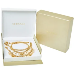 Versace Gold Tone Logo & Medusa Charms Chain Belt For Women -Versace Official Website luxury women versace used accessories p430375 001