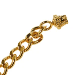 Versace Gold Tone Logo & Medusa Charms Chain Belt For Women -Versace Official Website luxury women versace used accessories p430375 004