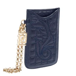 Versace Blue Leather Phone Holder For Women -Versace Official Website luxury women versace used accessories p444738 004