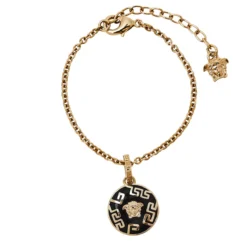 Versace Black Medusa Charm Gold Tone Chain Bracelet For Women