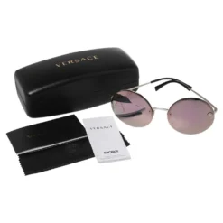 Versace Silver/Purple Meatal MOD 2176 Medusa Rimless Round Sunglasses For Women -Versace Official Website luxury women versace used accessories p448898 002