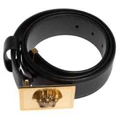 Versace Black Leather Medusa Square Buckle Belt 95CM For Women -Versace Official Website luxury women versace used accessories p456844 001