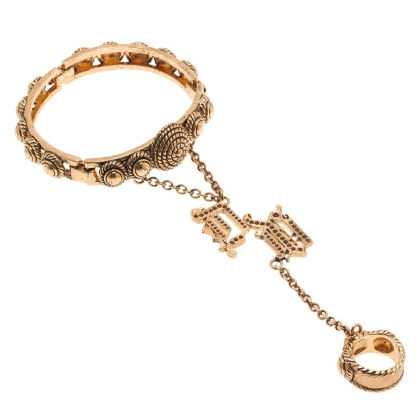 Versace Gold-Plated Chain Linked Ring And Bangle 19CM Size 54 For Women 2 Versace Gold-Plated Chain Linked Ring And Bangle 19CM Size 54 For Women - Image 2