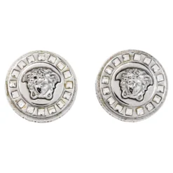 Versace Medusa Crystal Silver Tone Stud Earrings For Women