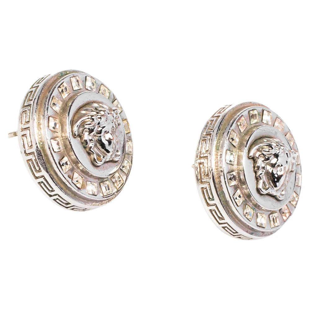 Versace Medusa Crystal Silver Tone Stud Earrings For Women 2 Versace Medusa Crystal Silver Tone Stud Earrings For Women - Image 2