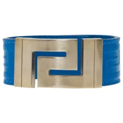 Versace Blue Leather Gold Tone Bracelet For Women -Versace Official Website luxury women versace used accessories p48204 003