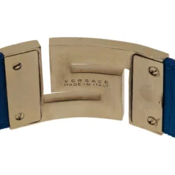 Versace Blue Leather Gold Tone Bracelet For Women -Versace Official Website luxury women versace used accessories p48204 006