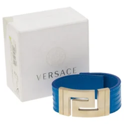 Versace Blue Leather Gold Tone Bracelet For Women -Versace Official Website luxury women versace used accessories p48204 007