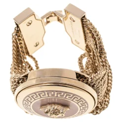 Versace Pink Enamel Medusa Icon Gold Tone Multi Strand Vanitas Bracelet For Women -Versace Official Website luxury women versace used accessories p485429 005