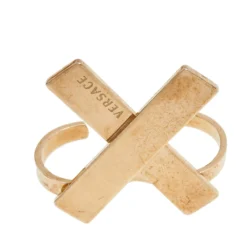 Versace Gold Tone X Two Finger Ring For Women -Versace Official Website luxury women versace used accessories p491999 001