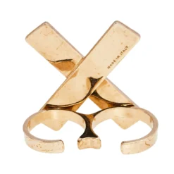 Versace Gold Tone X Two Finger Ring For Women -Versace Official Website luxury women versace used accessories p491999 003
