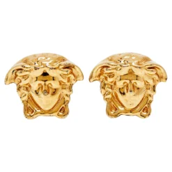 Versace Gold Tone Medusa Head Stud Earrings For Women