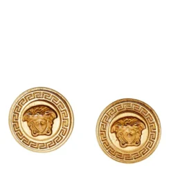 Versace Gold Tone Medusa Round Clip-On Stud Earrings For Women -Versace Official Website luxury women versace used accessories p496071 1632025905 001