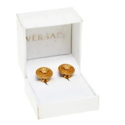 Versace Gold Tone Medusa Round Clip-On Stud Earrings For Women -Versace Official Website luxury women versace used accessories p496071 1632025970 005