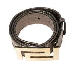 Versace Metallic Grey Signature Fabric And Leather Trim Greca Buckle Belt 80CM For Women -Versace Official Website luxury women versace used accessories p497203 003
