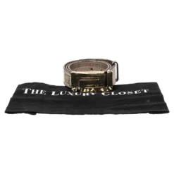 Versace Metallic Grey Signature Fabric And Leather Trim Greca Buckle Belt 80CM For Women -Versace Official Website luxury women versace used accessories p497203 004