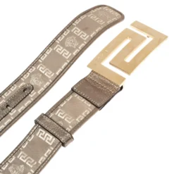 Versace Metallic Grey Signature Fabric And Leather Trim Greca Buckle Belt 80CM For Women -Versace Official Website luxury women versace used accessories p497203 007
