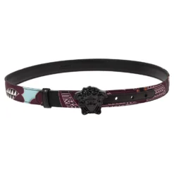 Versace Multicolor Printed Nylon Medusa Buckle Belt 95 CM For Women