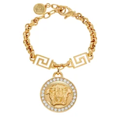 Versace Gold Tone Crystal Icon Medusa Bracelet For Women
