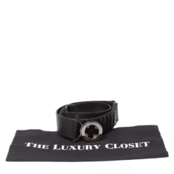Versace Black Leather Round Logo Buckle Waist Belt 80CM For Women -Versace Official Website luxury women versace used accessories p515215 003