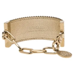 Versace Gold Tone Metal Mesh Medusa Charm Chain Bracelet For Women -Versace Official Website luxury women versace used accessories p519721 002
