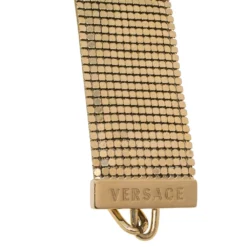 Versace Gold Tone Metal Mesh Medusa Charm Chain Bracelet For Women -Versace Official Website luxury women versace used accessories p519721 006