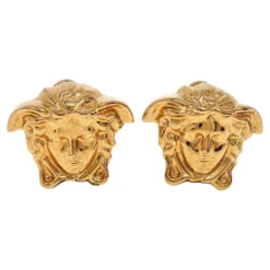 Versace Gold Tone Medusa Stud Earrings For Women