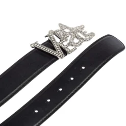 Versace Black Leather Crystal Embellished Logo Buckle Belt 75CM For Women -Versace Official Website luxury women versace used accessories p533059 003