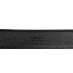 Versace Black Leather Crystal Embellished Logo Buckle Belt 75CM For Women -Versace Official Website luxury women versace used accessories p533059 005