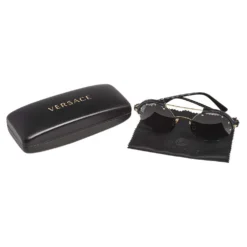 Versace Black/ Grey 4337 Round Sunglasses For Women -Versace Official Website luxury women versace used accessories p542694 002