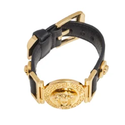 Versace Black Leather Gold Tone Medusa Icon Bracelet For Women -Versace Official Website luxury women versace used accessories p556948 003