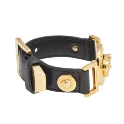 Versace Black Leather Gold Tone Medusa Icon Bracelet For Women -Versace Official Website luxury women versace used accessories p556948 005