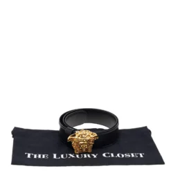 Versace Black Leather Medusa Buckle Belt 85CM For Women -Versace Official Website luxury women versace used accessories p558393 003