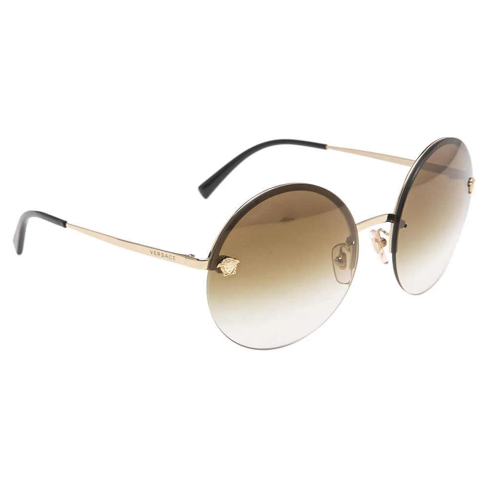 Versace Gold/Black MOD 2176 Medusa Rimless Round Sunglasses For Women 1 Versace Gold/Black MOD 2176 Medusa Rimless Round Sunglasses For Women