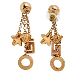 Versace Gold Tone Crystal Star & Medusa Drop Earrings For Women -Versace Official Website luxury women versace used accessories p569227 003