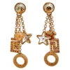 Versace Gold Tone Crystal Star & Medusa Drop Earrings For Women