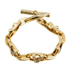 Versace V Gold Tone Metal And Crystal Bracelet For Women -Versace Official Website luxury women versace used accessories p576758 002
